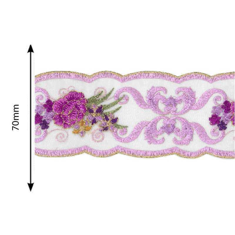 Passamaneria con ricamo floreale geometrico multicolore 65mm