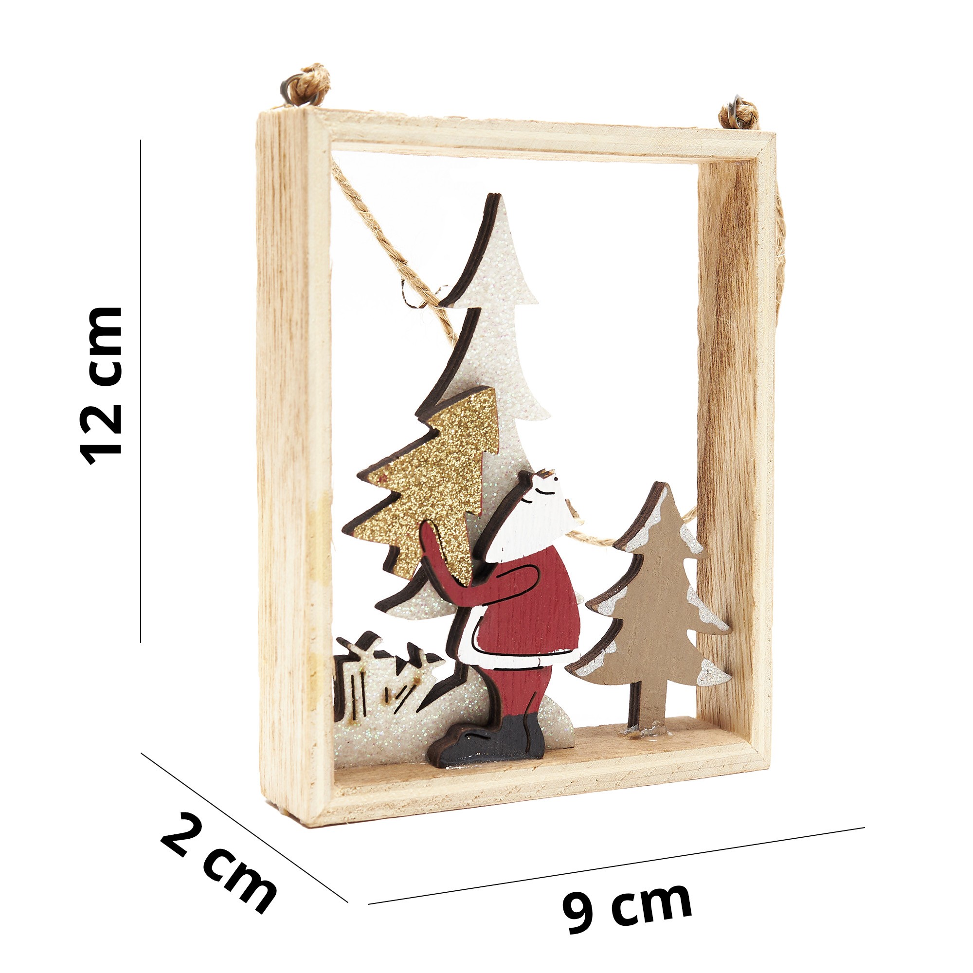Quadretto in legno da appendere con Babbo Natale - 19x4x21 cm